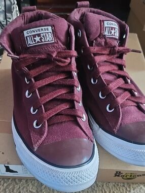 Converse Mid Sneakers - Maroon and White